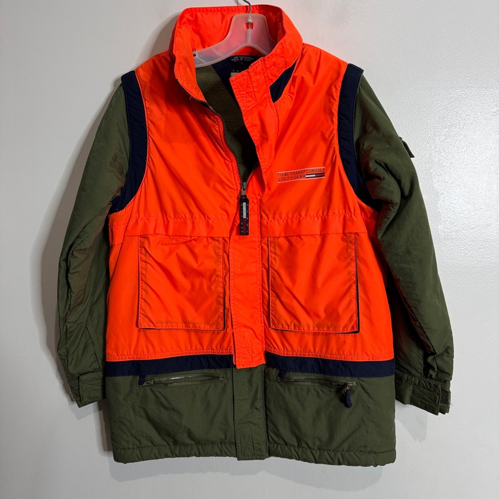 Tommy Hilfiger TH-85 Transformable Utility Gear Jacket Orange Olive Green Size M